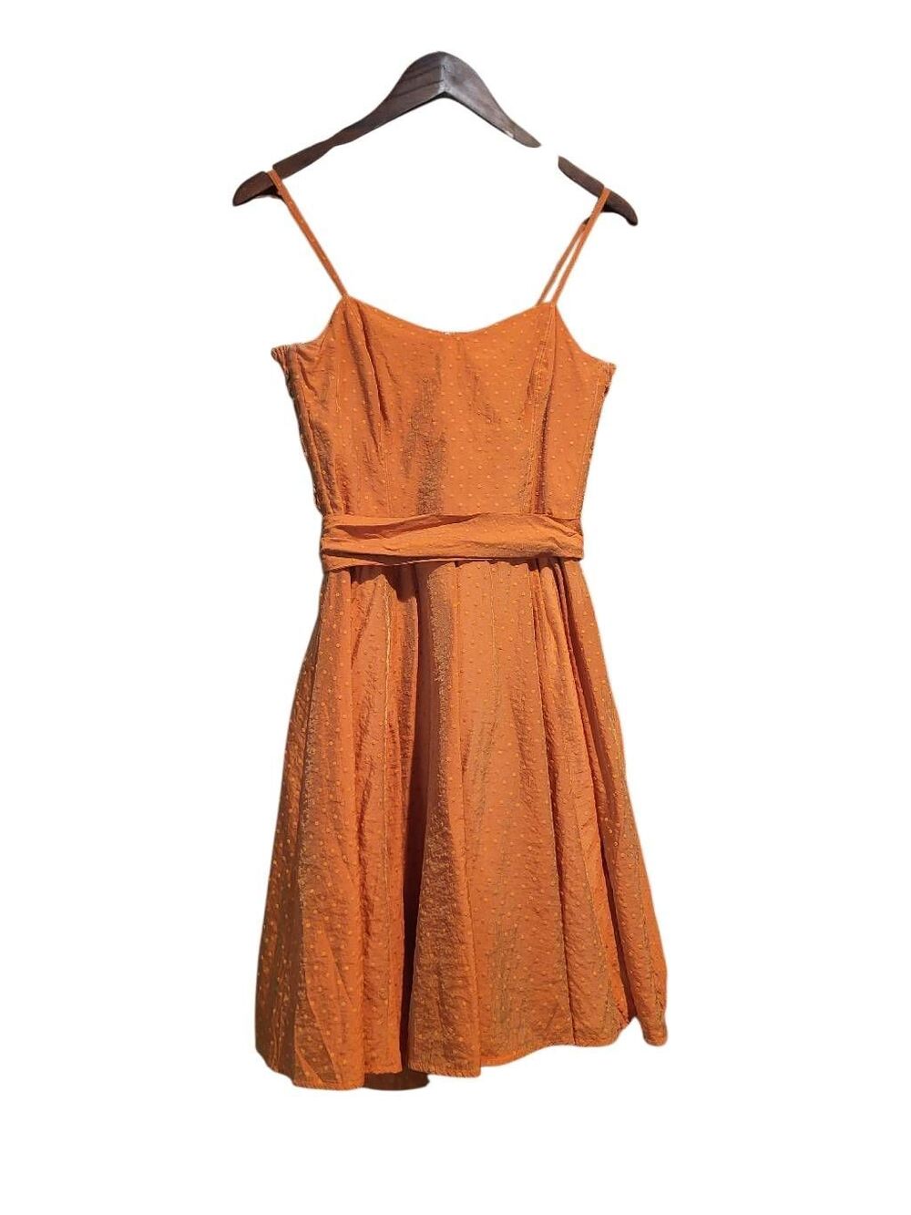Vintage Dress Women's XS Orange Swiss Dot Coquette Tea Length A Line Party